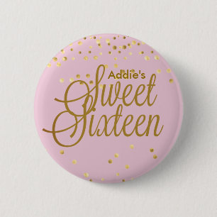 Rosa und Goldpunkt-16. Geburtstag-Knopf Button