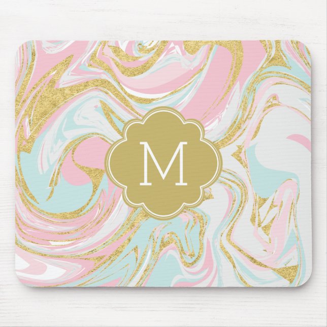 Rosa und GoldSuminagashi Tinten-Marmor Mousepad (Vorne)
