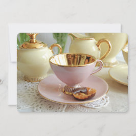 Rosa und Goldteacup-Tee-Party Einladung