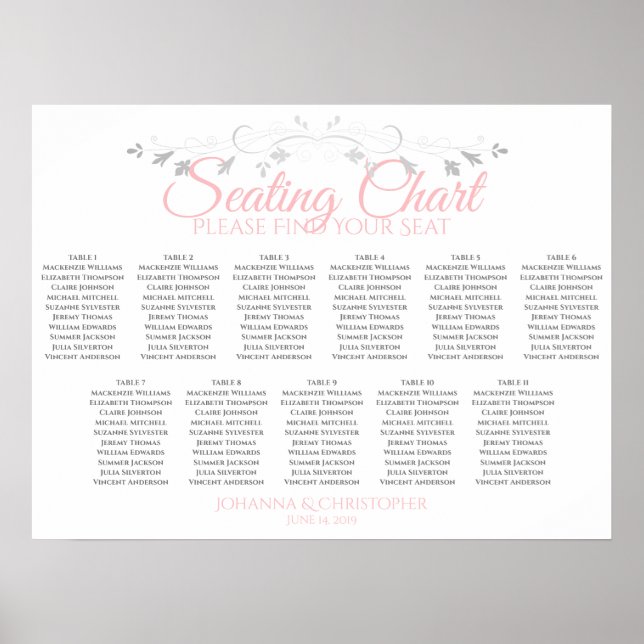 Rosa und Grau 11 Tabelle Hochzeitstabelle Poster (Vorne)