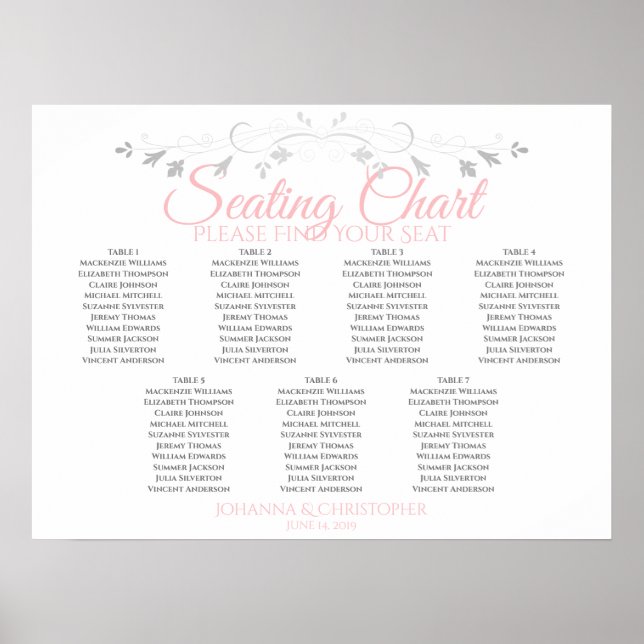 Rosa und Grau 7 Tabelle Hochzeitstabelle Poster (Vorne)