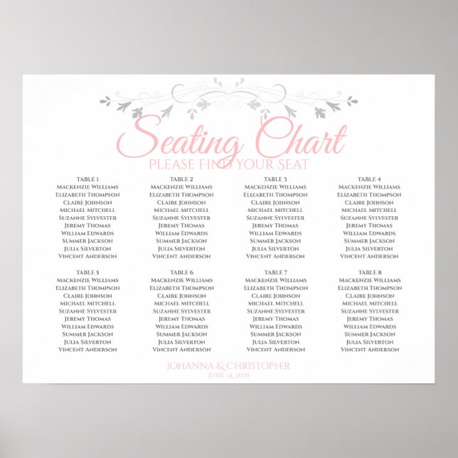 Rosa und Grau 8 Tabelle Hochzeitstabelle Poster (Vorne)