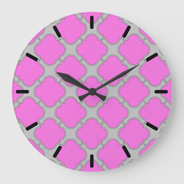 Rosa und grau aus Quatrefolie Große Wanduhr (Vorderseite)