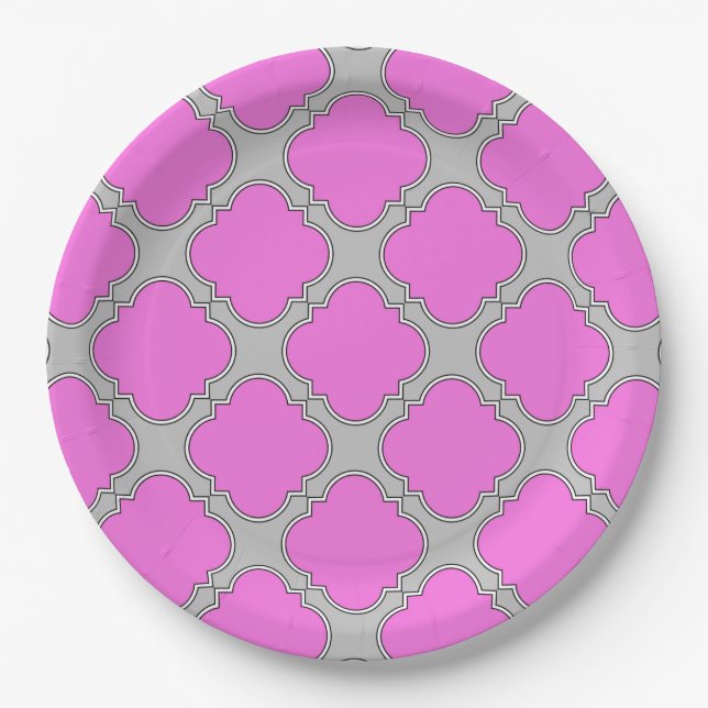 Rosa und grau aus Quatrefolie Pappteller (Vorderseite)