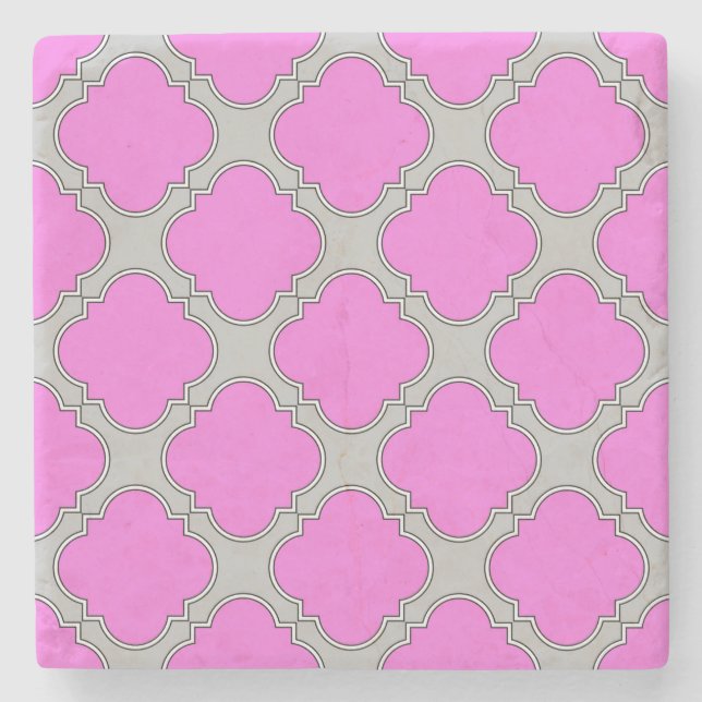 Rosa und grau aus Quatrefolie Steinuntersetzer (Vorderseite)