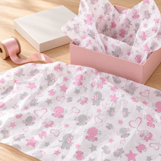 Rosa und Grau Baby-Elefanten-Muster Seidenpapier