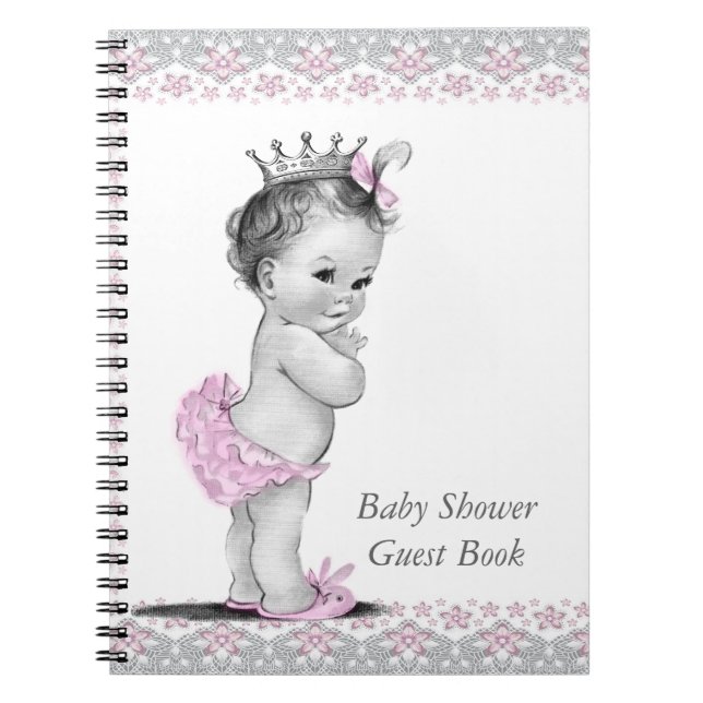 Rosa und Grau Baby Shower Gästebuch Notizblock (Vorderseite)