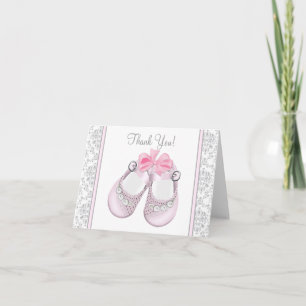 Rosa und Grau Damast Baby Shower Dankeskarten Dankeskarte