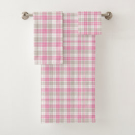 Rosa und Grau kariertes Handtuch-Set Badhandtuch Set