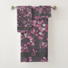 Rosa und Grau-Monogramm Badhandtuch Set