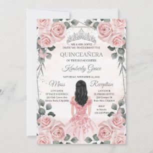 Rosa und Grau Prinzessin Quinceanera Geburtstag Einladung