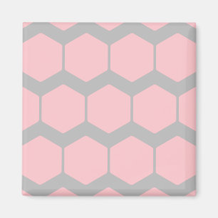 Rosa und Grau, Retro geometrisches Zickzack-Muster Magnet