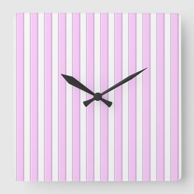 Rosa und Grau Stripes Wanduhr (Vorderseite)