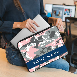 Rosa und Grau Tarnung Ihren Namen personalisieren Laptopschutzhülle