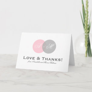 Rosa und Grau verflochtenes Monogramm Danksagungsk Dankeskarte