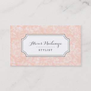 Rosa und Grau Vintage Blumenmuster Visitenkarte