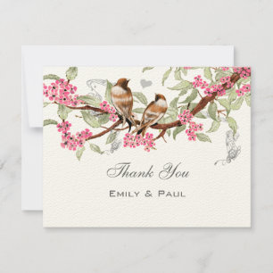 Rosa und grau Vintage Liebesvögel Hochzeit RSVP Dankeskarte