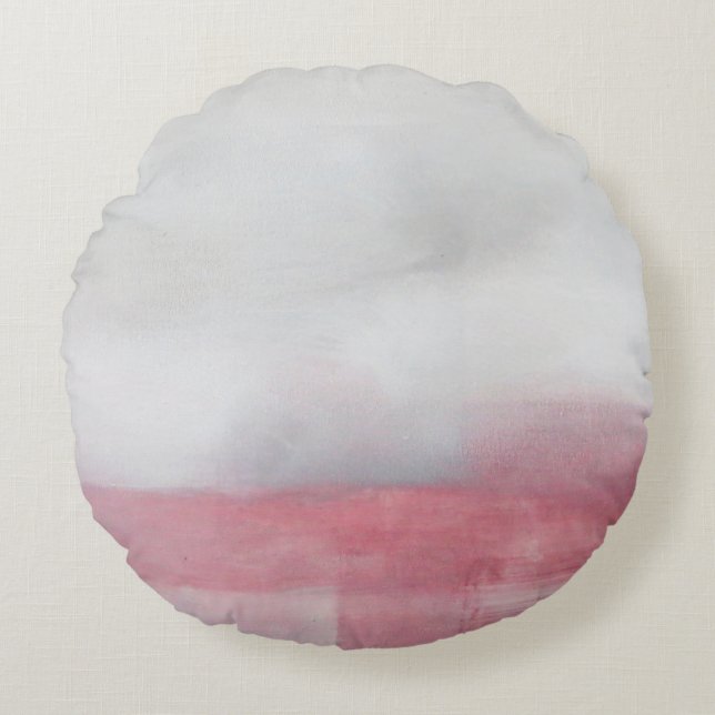 Rosa und Graue Abstrakte Kunstmalerei. Moderne Arp Rundes Kissen (Vorderseite)