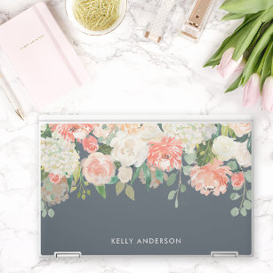 Rosa und graue Aquarellblume mit Ihrem Namen HP Laptop-Aufkleber