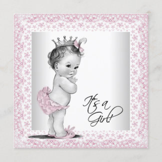 Rosa und graue Babydusche Einladung