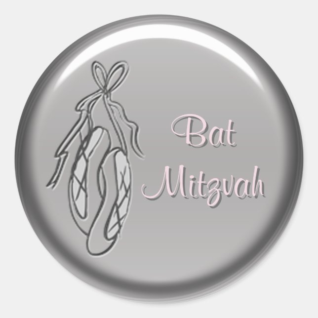 Rosa und graue Ballet Slipper Bat Mitzvah Sticker (Vorderseite)