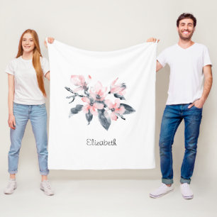 Rosa und graue Blume Klasse Wasserfarbe Fleecedecke