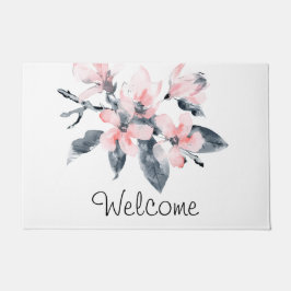 Rosa und graue Blume Klassische Wasserfarbe Willko Fußmatte