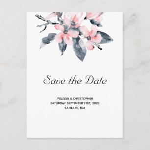 Rosa und graue Blume Wasserfarbe Save the Date Einladungspostkarte
