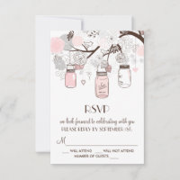 Rosa und graue Blumen-Mason-Gläser RSVP-Karten