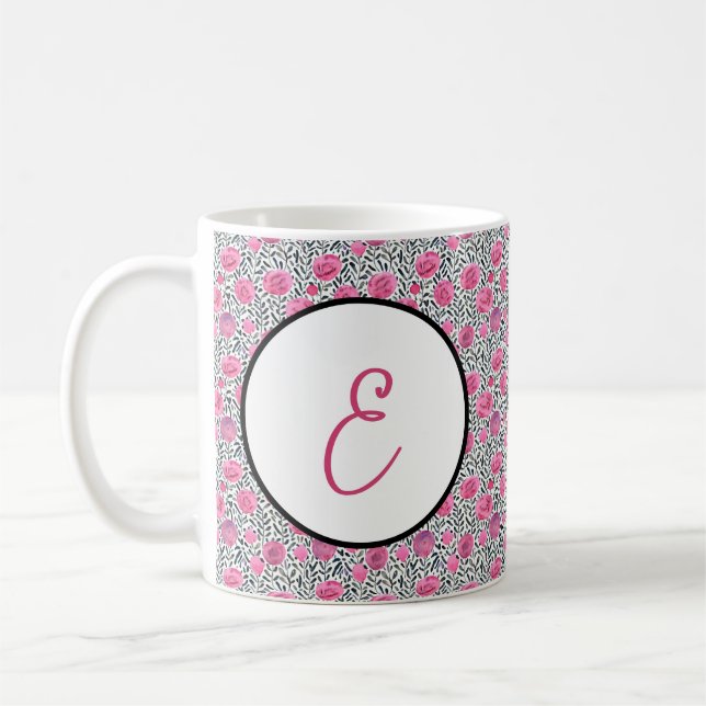 Rosa und graue Blumenmuster Kaffeetasse (Links)