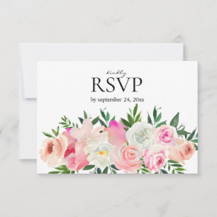 Rosa und graue Blüte mit Hochzeit RSVP Karte