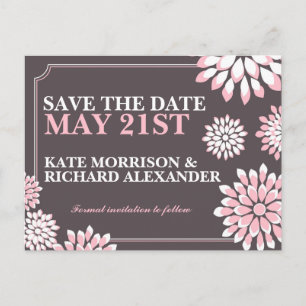 Rosa und graue Blüten Save the Date Postkarte