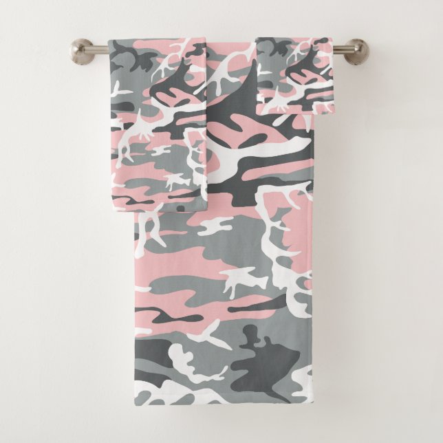Rosa und graue Camouflage, Militär, Armee Badhandtuch Set (Insitu)