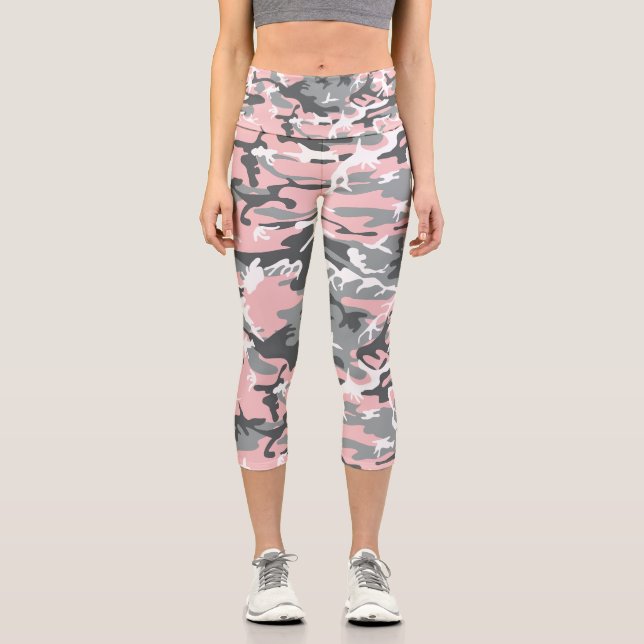 Rosa und graue Camouflage, Militär, Armee Capri Leggings (Vorderseite)