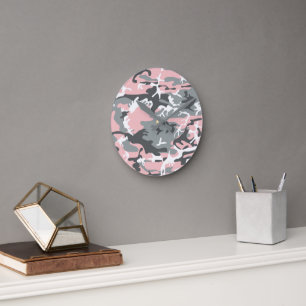 Rosa und graue Camouflage, Militär, Armee Runde Wanduhr