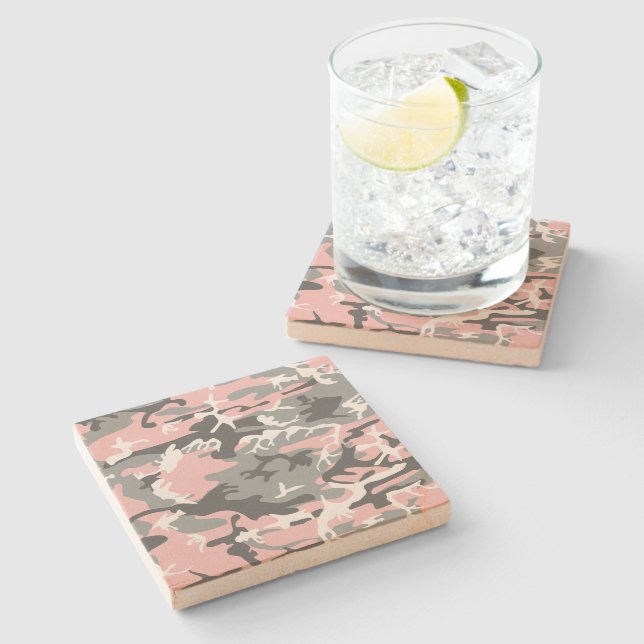 Rosa und graue Camouflage, Militär, Armee Steinuntersetzer (Seitenansicht)