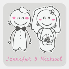 Rosa und graue Cartoon- und Kräuteraufkleber / Sie Quadratischer Aufkleber