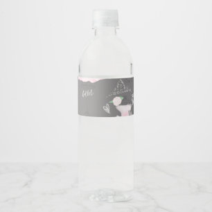 Rosa und Graue Couture-Ballerina-Geburtstagsfeier Wasserflaschenetikett