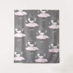 Rosa und Graue Couture-Ballerina-Mädchen-Schlafzim Wandteppich