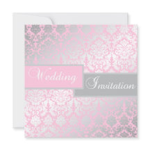 Rosa und graue Damast-Hochzeits-Einladung