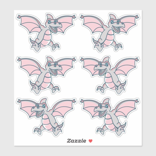 Rosa und graue Dinosaurier-Drachen Aufkleber (Blatt)