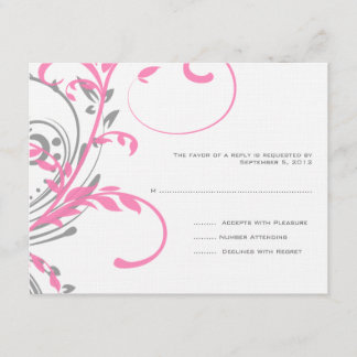 Rosa und graue Doppelblütenhochzeit RSVP Karte