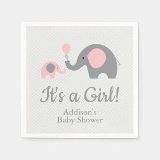 Rosa und graue Elephant Babydusche Napkins Serviette