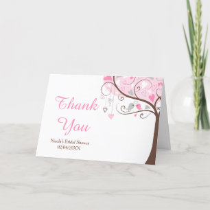 Rosa und graue florale Vogel-Hochzeitsdusche Danke