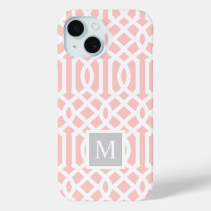Rosa und Graue Gitter-Monogramm   Farben bearbeitb Case-Mate iPhone Hülle