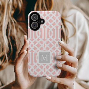 Rosa und Graue Gitter-Monogramm Farben bearbeitb Case-Mate iPhone 14 Hülle