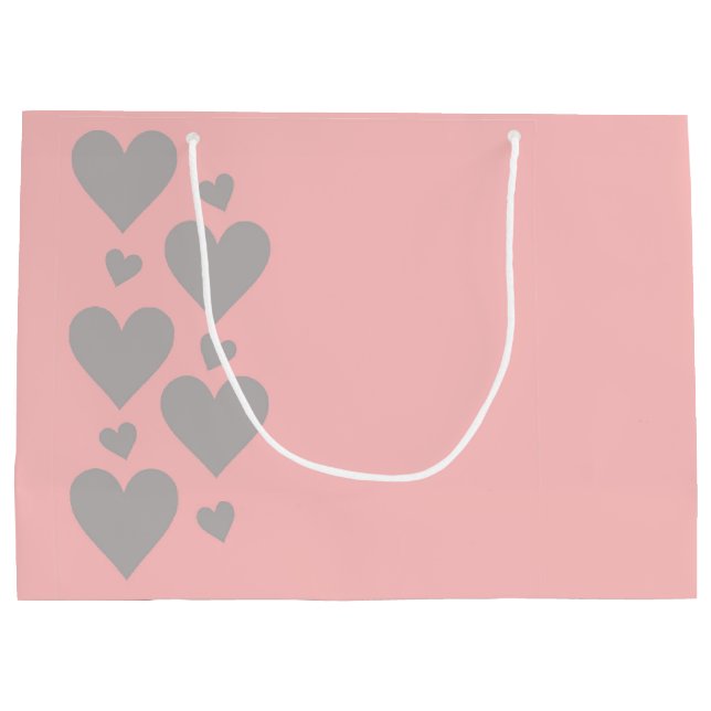 Rosa und graue Herzen große Geschenktasche Geschenktüte (Rückseite)