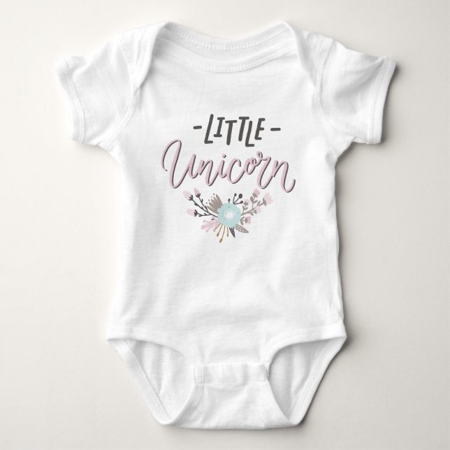 Rosa und graue kleine Einhornhandschrift mit Blume Baby Strampler (Vorderseite)