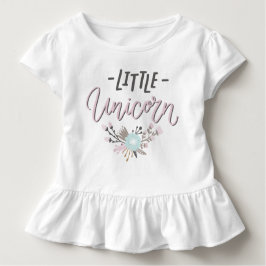 Rosa und graue kleine Einhornhandschrift mit Blume Baby T-shirt