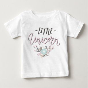 Rosa und graue kleine Einhornhandschrift mit Blume Baby T-shirt